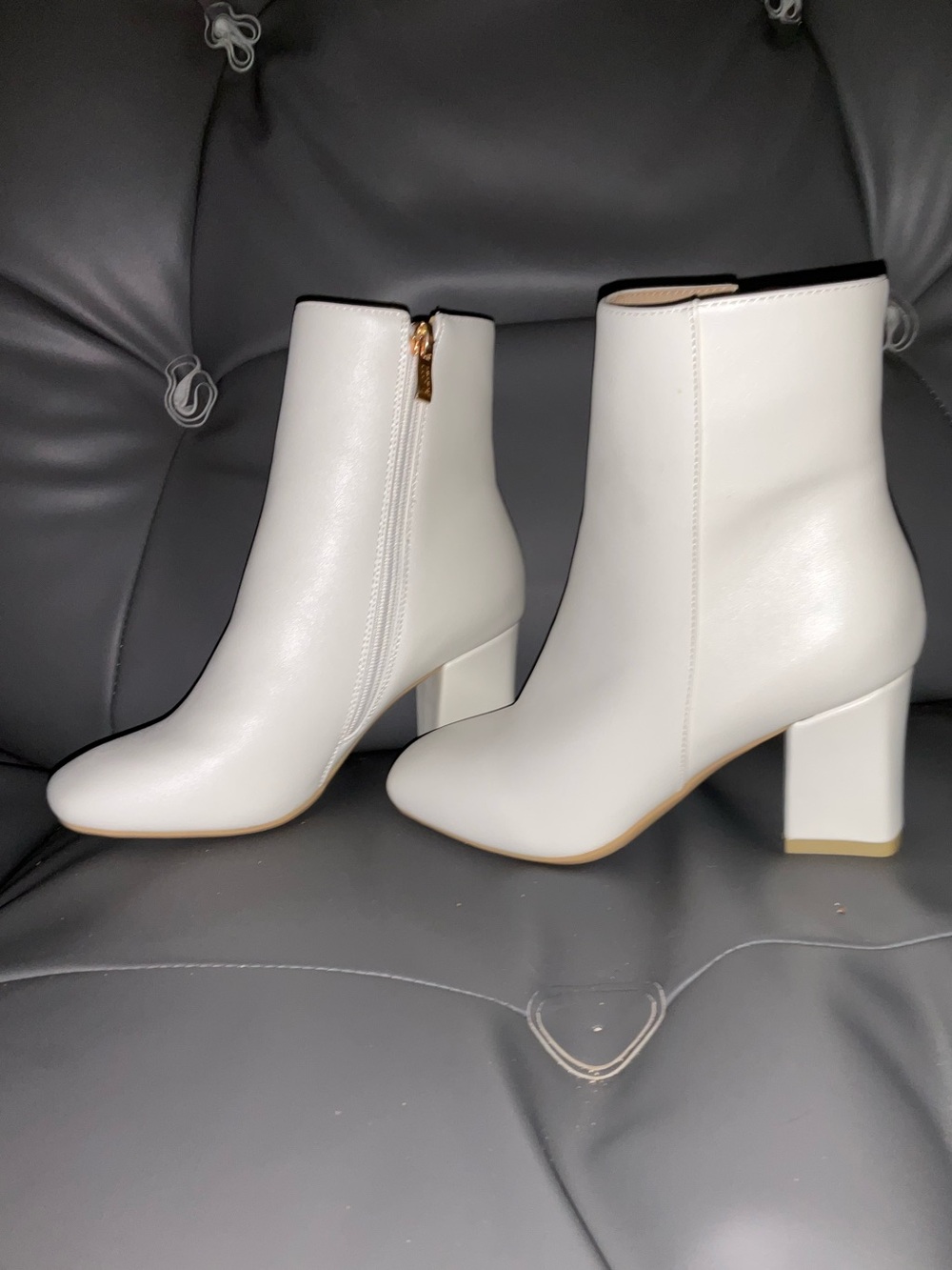 White Block Heel Ankle Boots 5.5